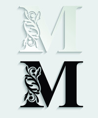 letter M. flower letters. Vintage ornament initial Alphabet. Logo vector	
