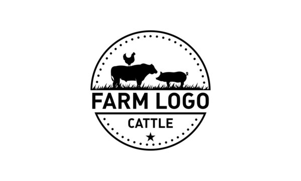 farm Logo. Vintage Cattle logo design vector.