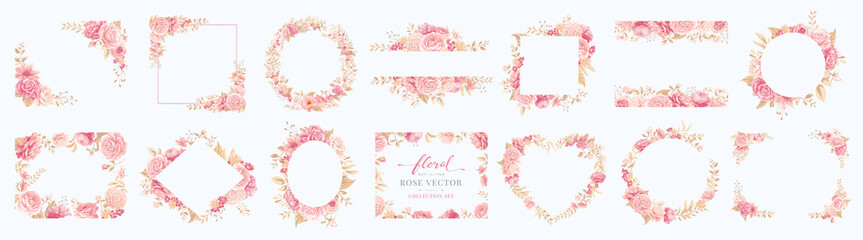 Fototapeta na wymiar Collection set Beautiful Rose Flower and botanical leaf digital painted illustration for love wedding valentines day or arrangement invitation design greeting card
