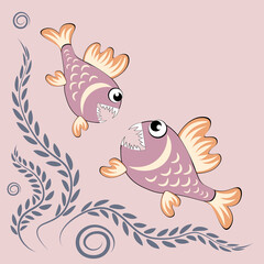 predatory evil piranha fish. Fabulous underwater world. Styling, cartoon style