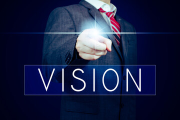 Vision - lettering, businessman pointing finger