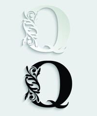 letter Q. flower letters. Vintage ornament initial Alphabet. Logo vector	
