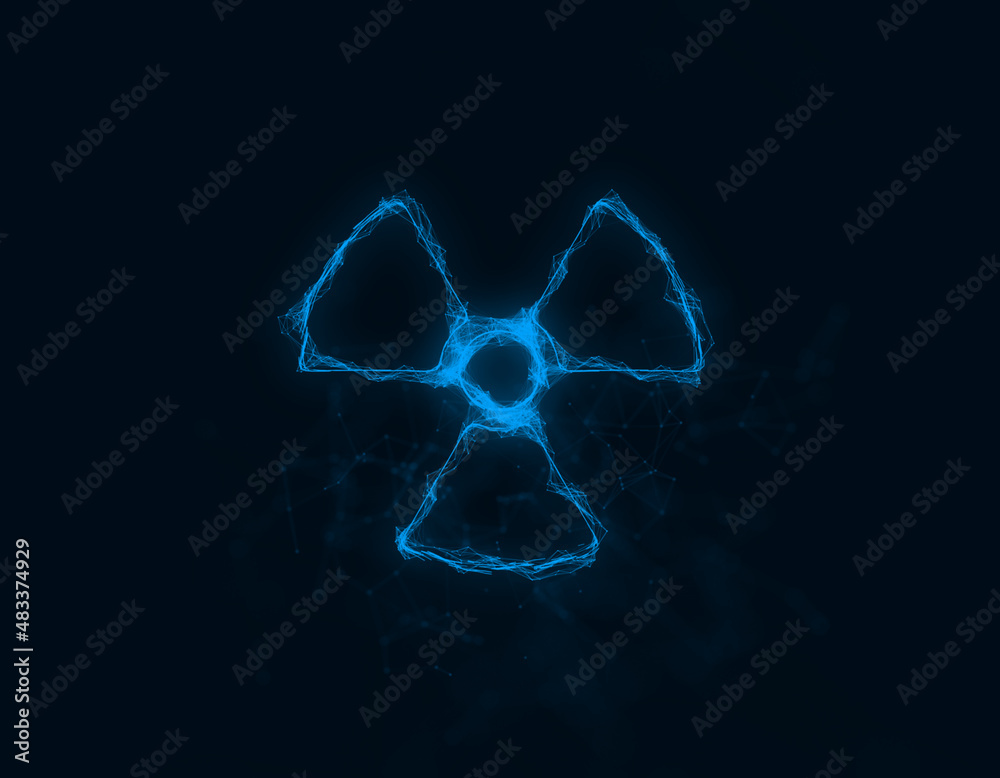 Poster Radioactive symbol icon with plexus effect. Connected lines with dots. Illustration