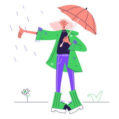 happy woman with an umbrella enjoys the rain