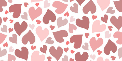 Sweet pinkish heart arrangements - seamless pattern. Vector illustration.
