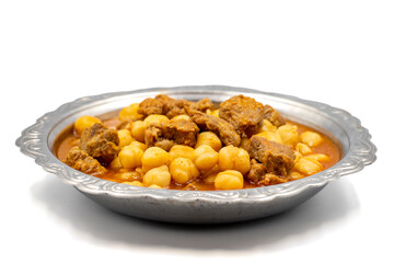 Traditional delicious Turkish foods; Turkish Food Chickpeas with Meat. Turkish name; Etli nohut