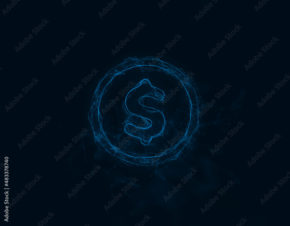 Poster Dollar symbol icon with plexus effect. Connected lines with dots. Illustration