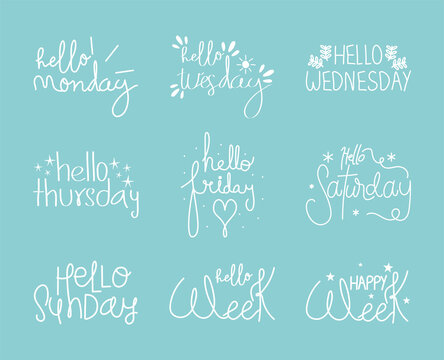 cute hello week lettering set