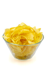 Potato chips or Crispy in a bowl on white background. Close up