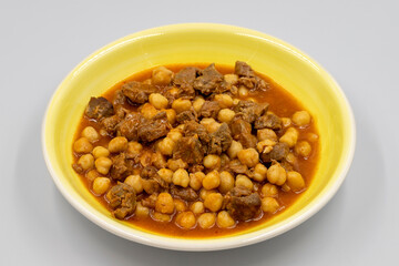 Traditional delicious Turkish foods; Turkish Food Chickpeas with Meat. Turkish name; Etli nohut