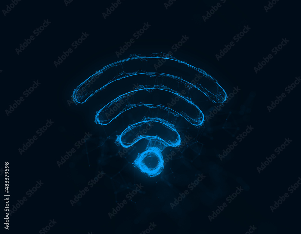 Poster Wi-fi wireless internet network icon with plexus effect. Connected lines with dots. Illustration