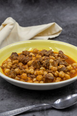 Traditional delicious Turkish foods; Turkish Food Chickpeas with Meat. Turkish name; Etli nohut