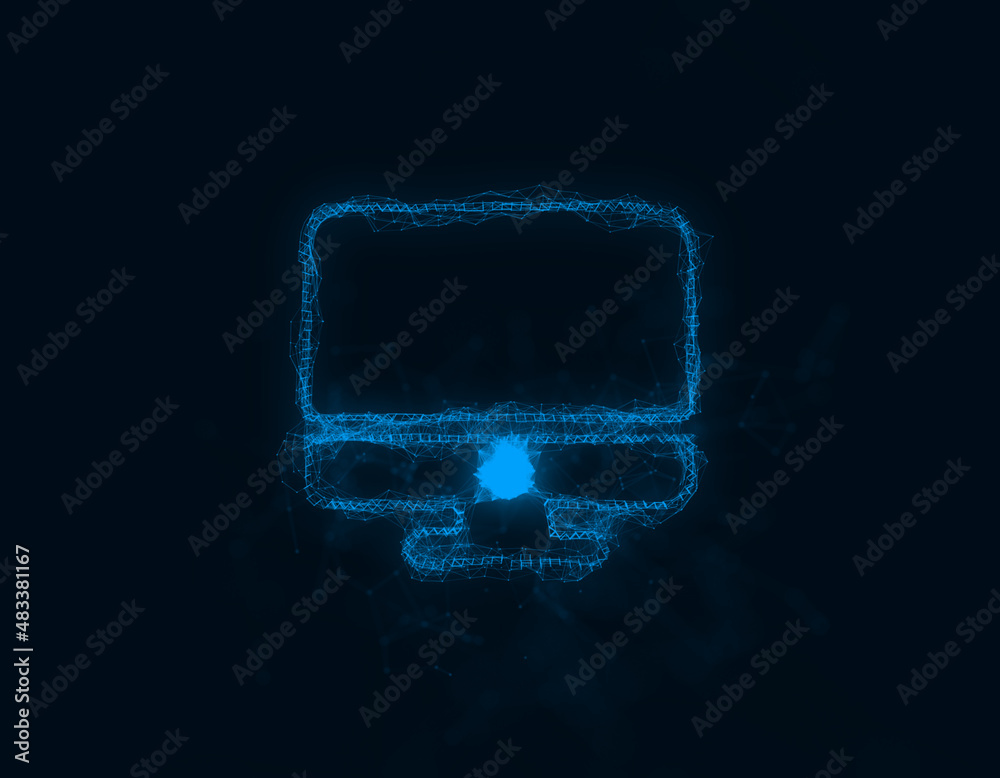 Poster Computer monitor icon with plexus effect. Connected lines with dots. Illustration
