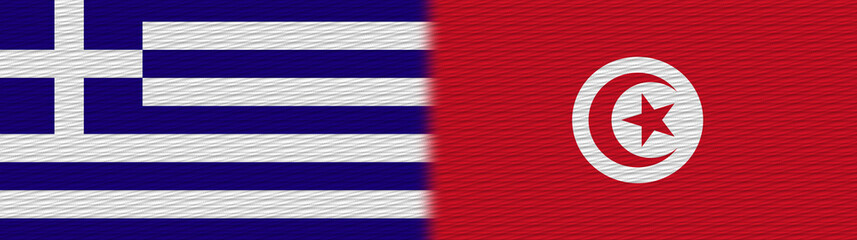 Tunisia and Greece Fabric Texture Flag – 3D Illustration