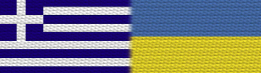 Fototapeta premium Ukraine and Greece Fabric Texture Flag – 3D Illustration