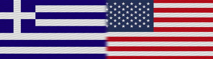 United States of America and Greece Fabric Texture Flag – 3D Illustration