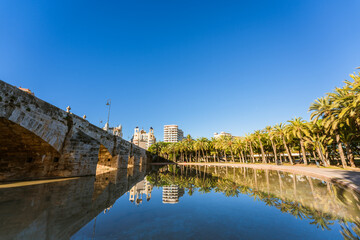 Puente del Mar Historical bridge in Valencia city, Spain built in the 16th century over River Turia
