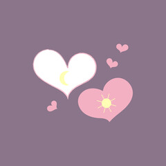 cute vintage hearts day and night in children's style. hand-drawn card. for holidays, weddings, birthdays, valentine