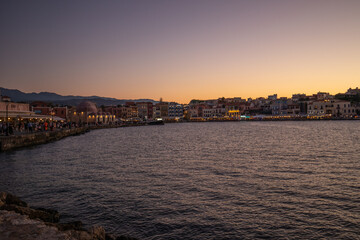 Blue hour in the city of Chania, Crete, Greece