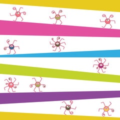 Cartoon round monsters with many arms and legs, aliens, funny freaks.
 The illustration is seamless vertical.