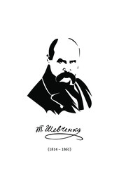 Taras Shevchenko. Ukrainian writer. poet and Painter. Vector illustration. white background. isolated object. Autographed portrait and years of the artist's life. - obrazy, fototapety, plakaty
