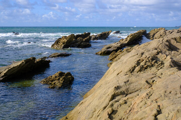 Fototapeta na wymiar 福井県越前海岸にある弁慶の洗濯岩