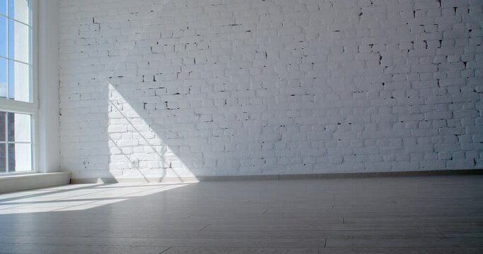 Time-lapse of sun lighting the room of an empty apartment, window shadow background, 4k