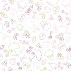 Endlosmuster Gedrehte Babysymbole Mädchen Kontur Rosa Olivgrün © Jan Engel