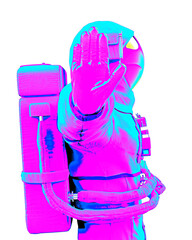 astronaut is saying stop there on white background side view