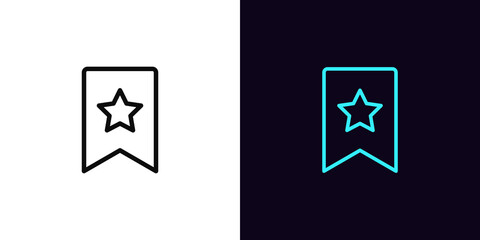 Outline bookmark icon, with editable stroke. Linear bookmark sign with star, favorites pictogram