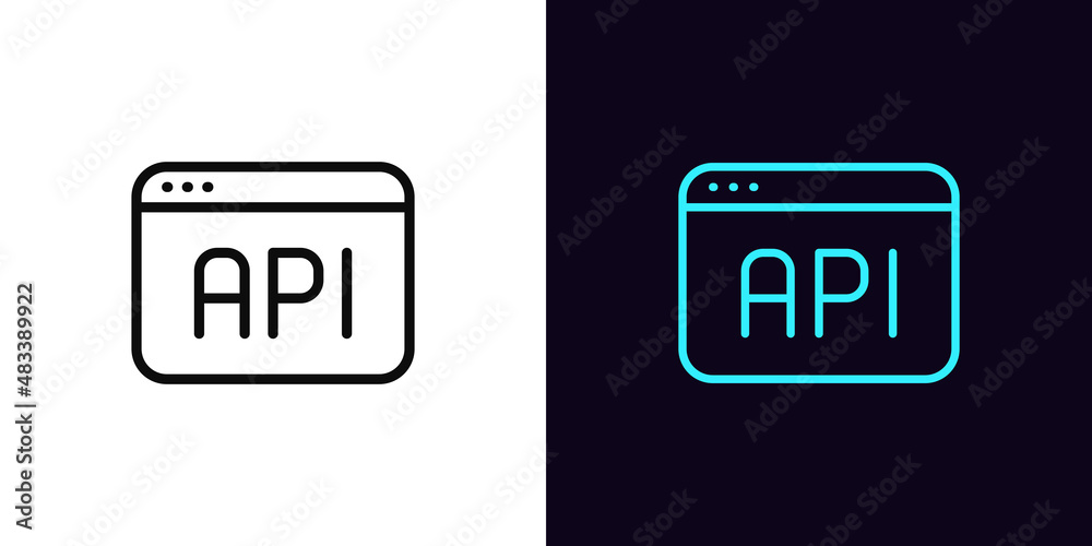 Poster outline api icon, with editable stroke. window api sign, development interface pictogram