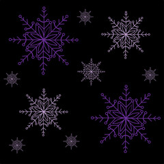 Seamless set with snowflakes on a black background