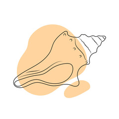 Hand drawn line art seashell and beige abstract shapes