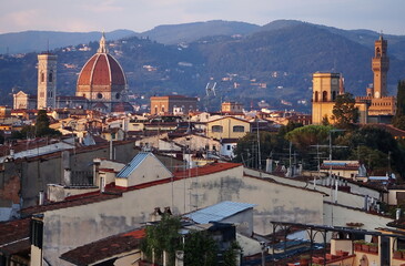 Fototapeta na wymiar View of Florence from the medieval walls at sunset, Italy