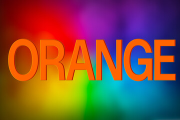 Illustration with the word Orange on a background with the colors of the rainbow 