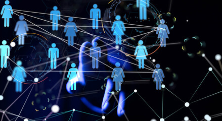 Abstract technology group and data 3d