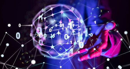 holding 3D rendering group of blue people