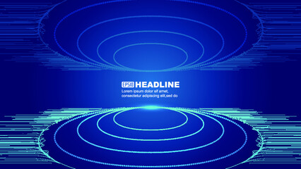 The blue line coils form the background of the technology space exhibition hall or booth