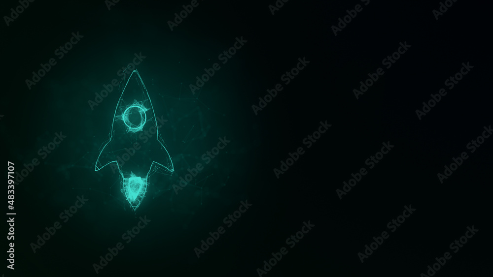 Poster Rocket ship icon with plexus effect. Connected lines with dots. Illustration