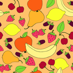 Seamless pattern with fruits. Vector version.