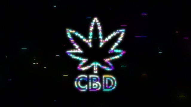Creative cannabis leaf Glitch icon. Template for CBD Cannabidiol. Motion Graphic