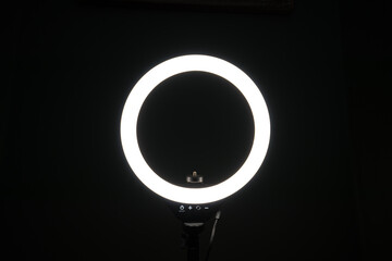 Circular LED Ring Light on an Isolated Dark Black Background