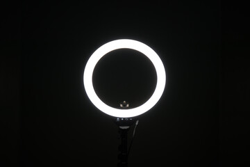 Circular LED Ring Light on an Isolated Dark Black Background