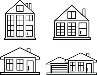 House illustration set Icon Cityscape Building Residential area. Vector House line Icons Set