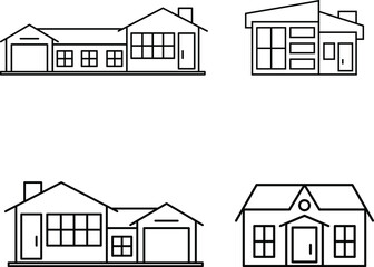 House illustration set Icon Cityscape Building Residential area. Vector House line Icons Set