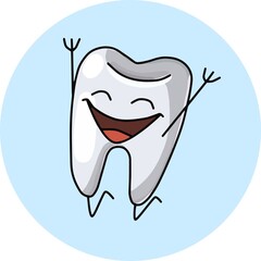 Cartoon cute tooth, smiling and jumping for joy, vector , logo icon, design element