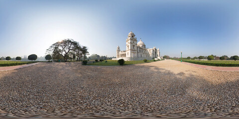 Fototapeta premium Spherical 360 degree seamless Equirectangular panoramic view, Victoria Memorial panorama, one side.