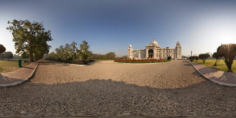 Spherical 360 degree seamless Equirectangular Panoramic View, Calcutta Victoria Memorial panorama.
