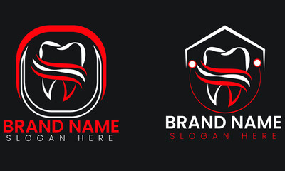 Minimal dental logo design red and black and white color