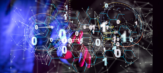 Neural network 3D illustration. Big data and cybersecurity